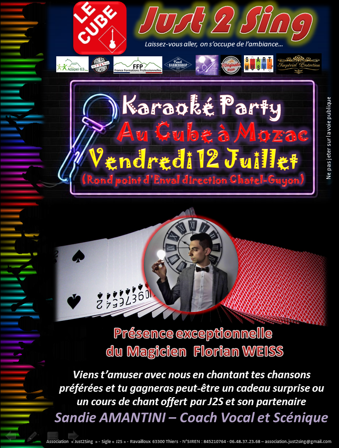 Mozac : Karaoké de la Brasserie du Cube avec Just2Sing et la présence exceptionnelle d'un Magicien !!! Mozac : Karaoké de la Brasserie du Cube avec Just2Sing et la présence exceptionnelle d'un Magicien !!!