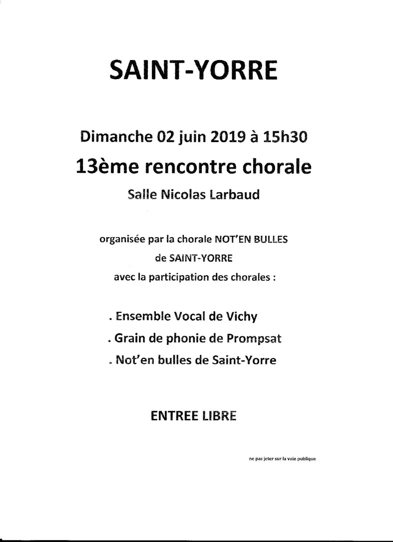Saint Yorre : 13ème rassemblement chorale Saint Yorre