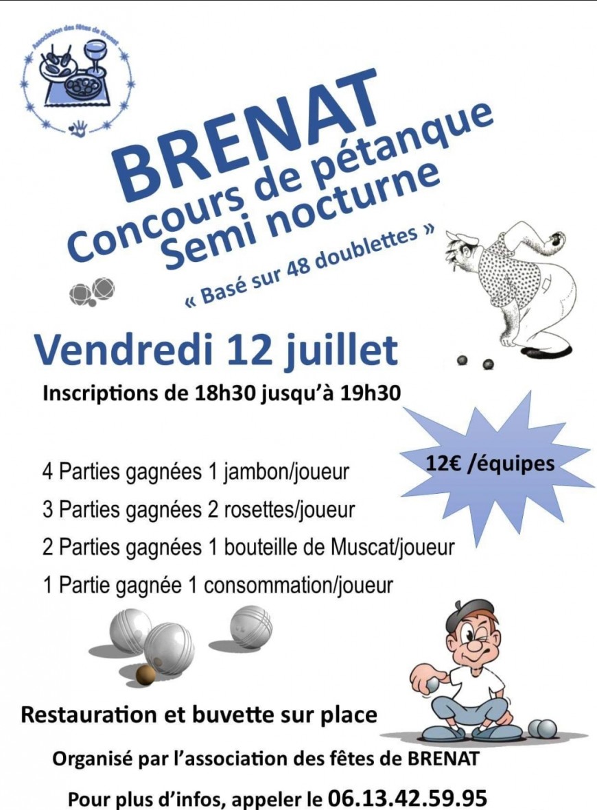Brenat : Concours de pétanque semi nocturne Brenat : Concours de pétanque semi nocturne