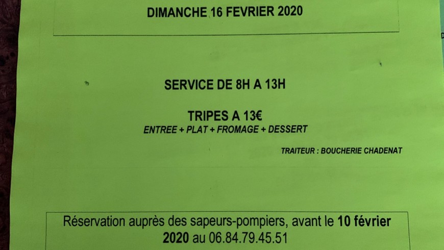 Tripes des Pompiers d’Arlanc Tripes des Pompiers d’Arlanc
