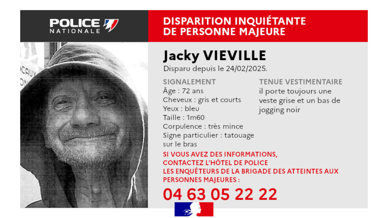 Disparition d’un homme sous curatelle à Clermont-Ferrand : la police lance un avis de recherche