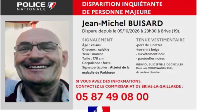 Brive : Un homme de 78 ans et atteint de Parkinson, porté disparu Brive : Un homme de 78 ans et atteint de Parkinson, porté disparu